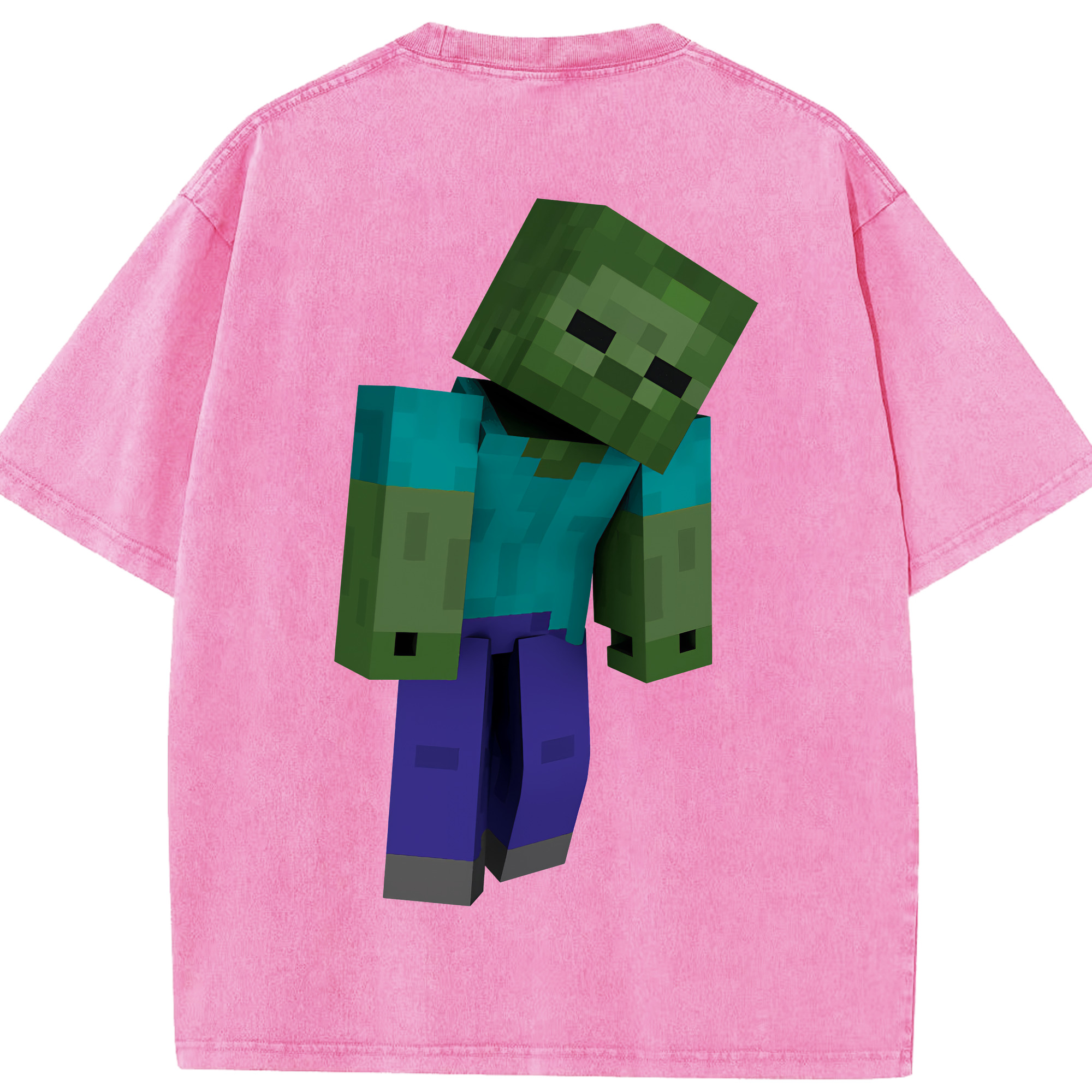 （画像用） マインクラフト ブロックの世界 Minecraft MC Block world 綿100% ヴィンテージ風 半袖Tシャツ（背面プリント）